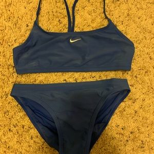 Nike blue athletic two piece swim suit